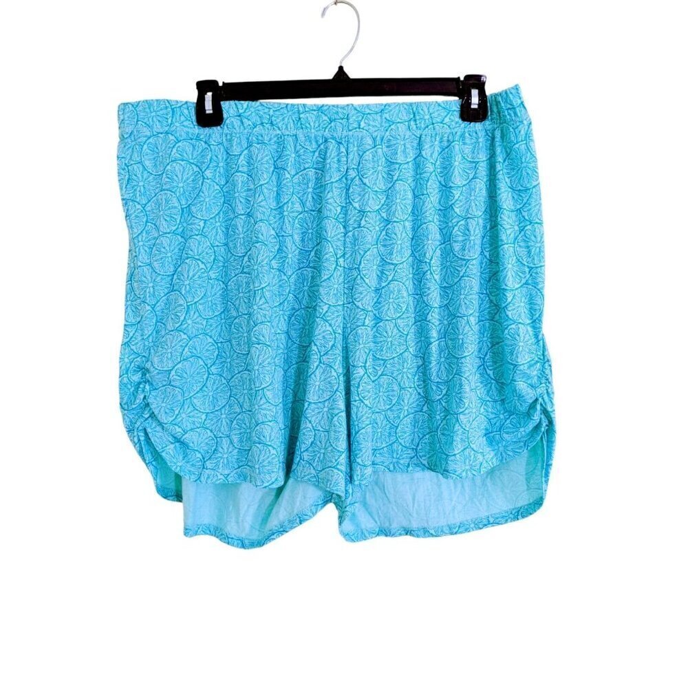 *Womens Sleep Shorts Plus 2X Blue Lemon Orange Slices Fun Cotton Elastic Waist